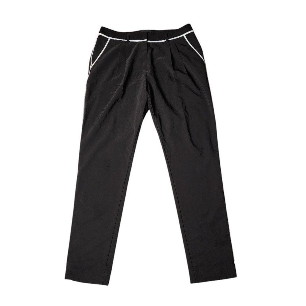 Greylin Womens Black Tailored Straight Leg Dress Pants White Piping Size M